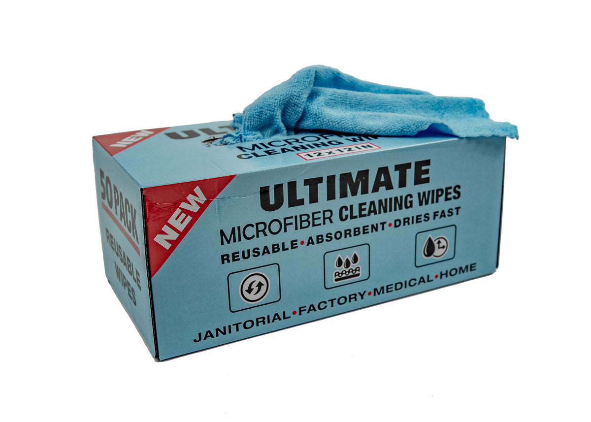 12 x 12 Microfiber Towels, Blue, 50/Box
