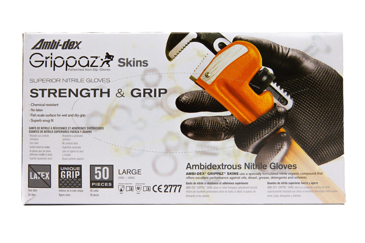 Grippaz™ Skins, Extended Use Ambidextrous Nitrile Glove with Textured Fish Scale Grip - 6 Mil