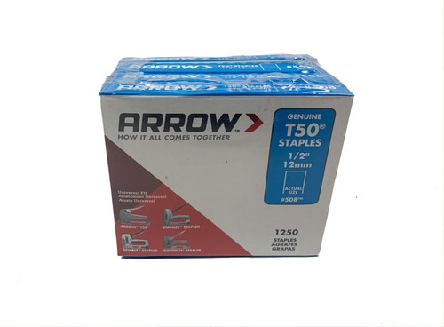 Arrow 508 Genuine T50 1/2-Inch Staples, 1,250-Pack